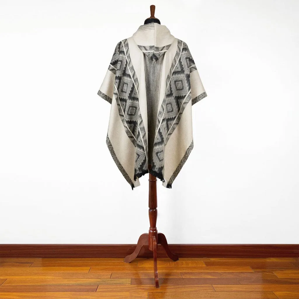 Black Grey Diamonds Alpaca Poncho