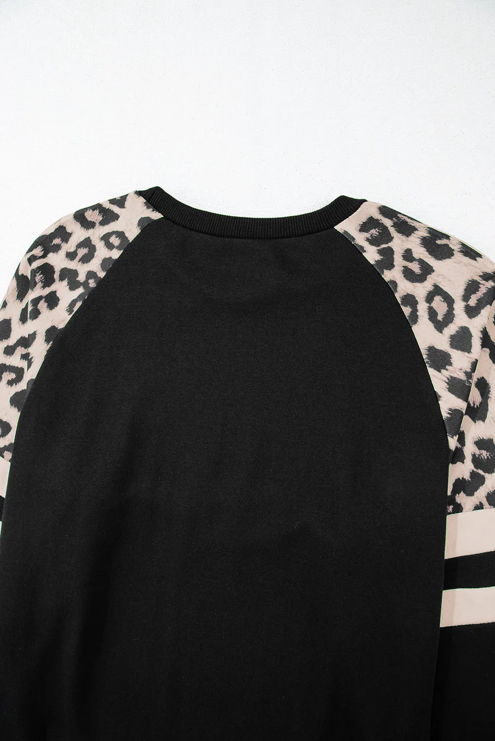 Black Leopard Print Patchwork Raglan Sleeve Sweatshirt