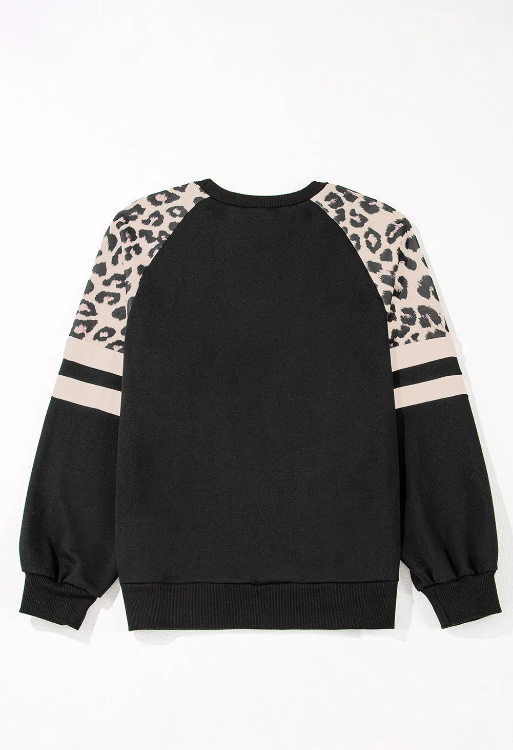 Black Leopard Print Patchwork Raglan Sleeve Sweatshirt