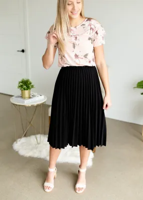 Black Pleated Stretch Waist Midi Skirt - FINAL SALE