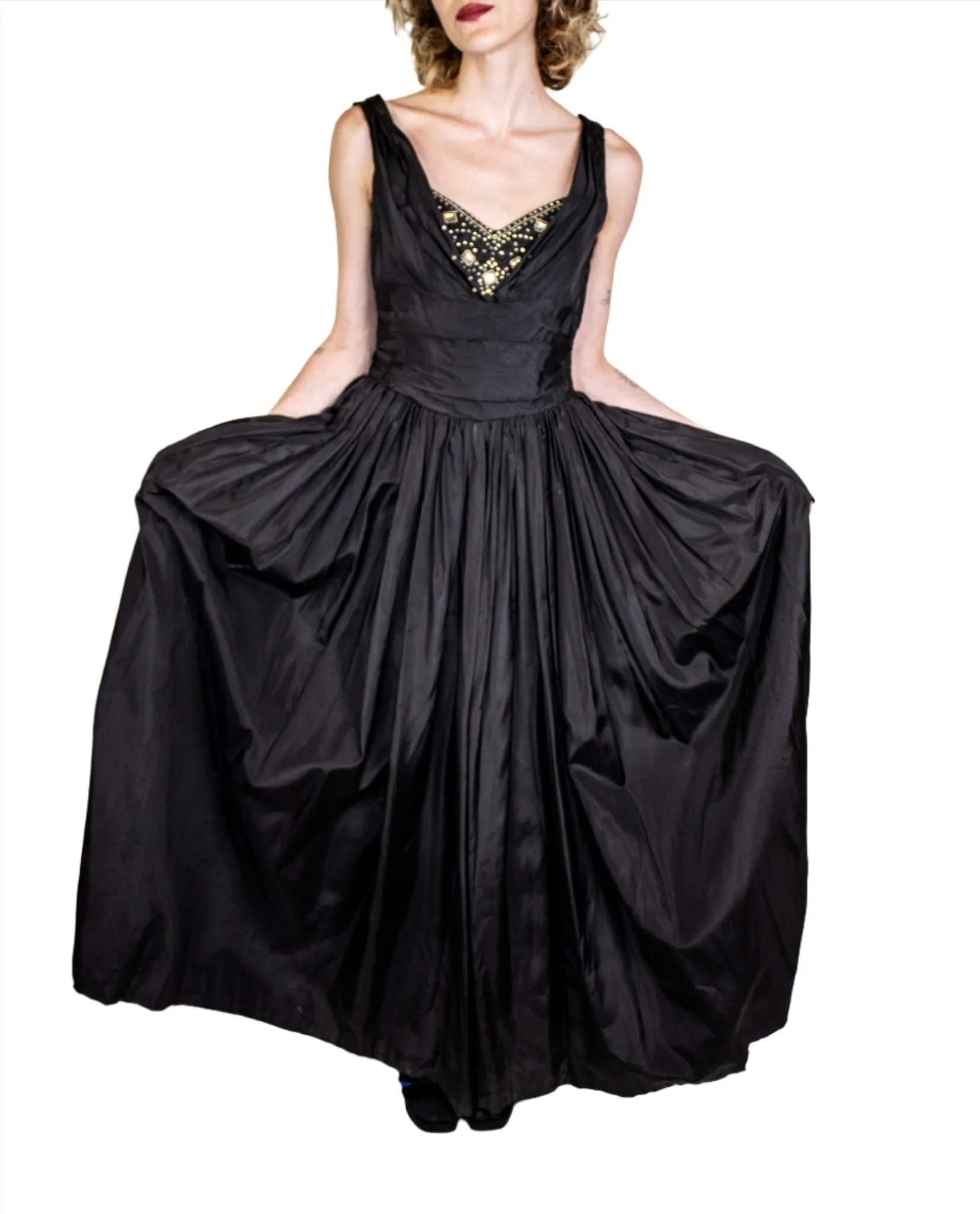 Black Taffeta Aline Evening Gown 1940s