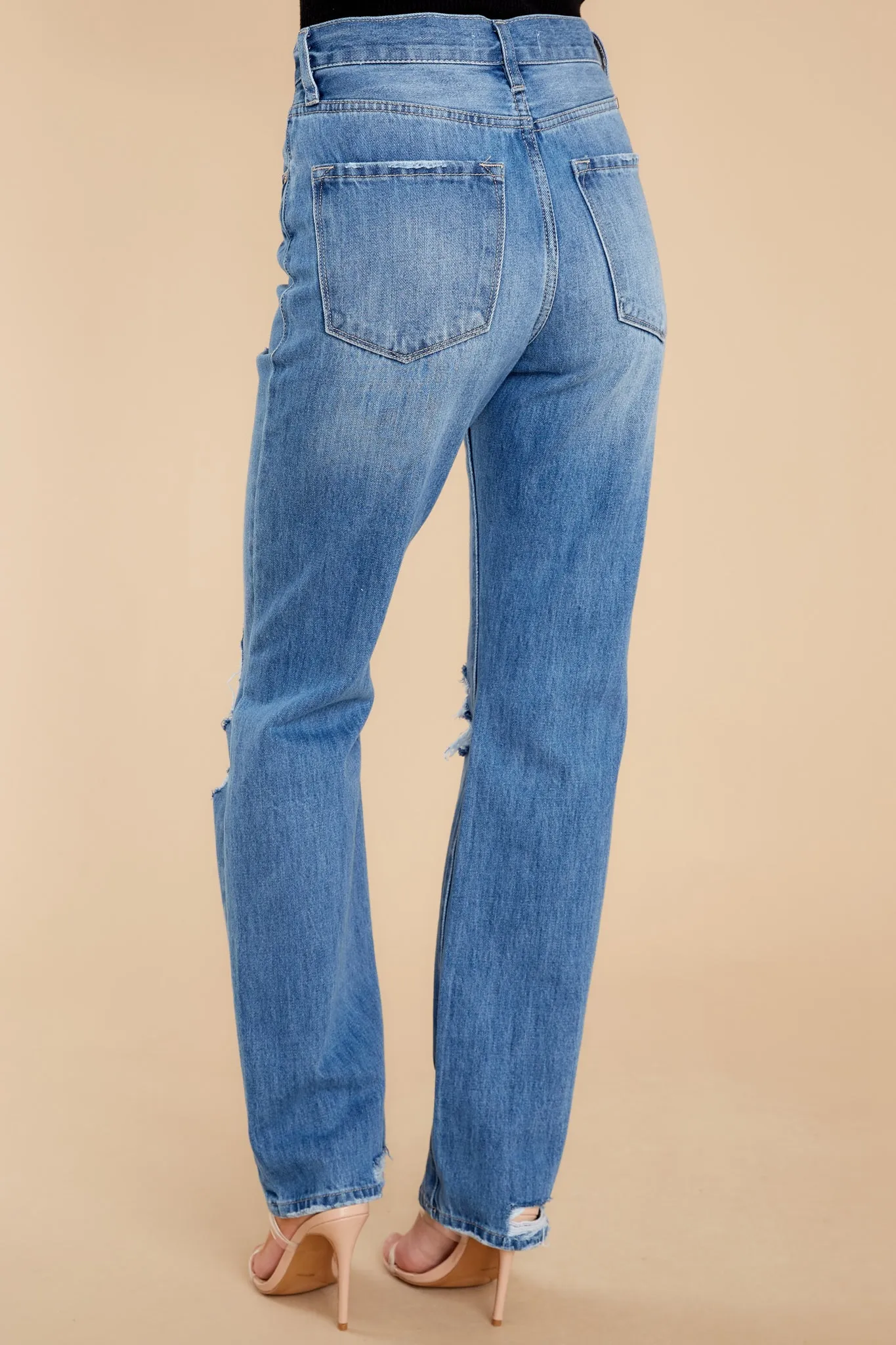 Blaze The Trail Medium Wash Distressed Straight Jeans