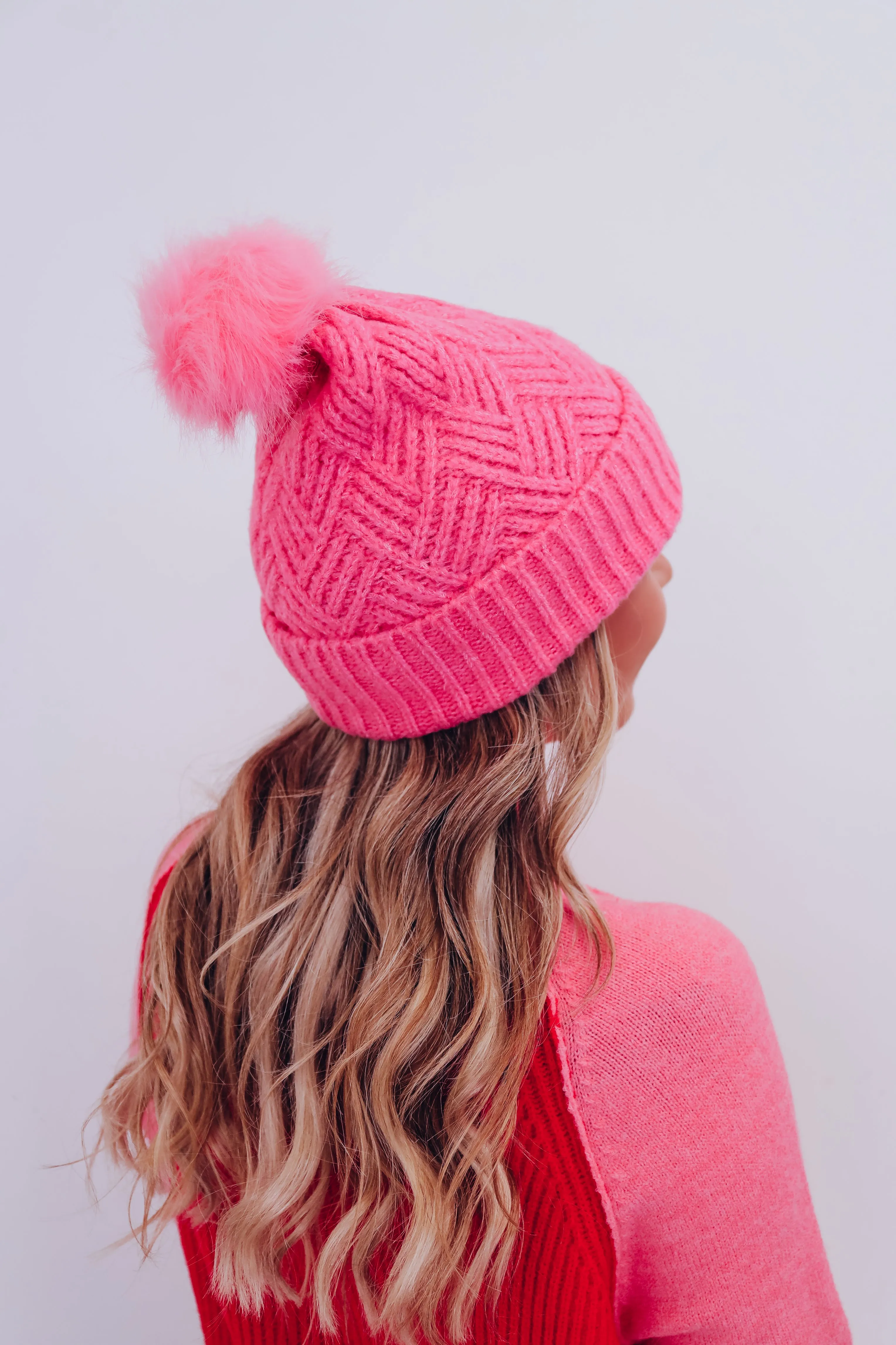 Blizzard Chevron Pom Beanie - Pink