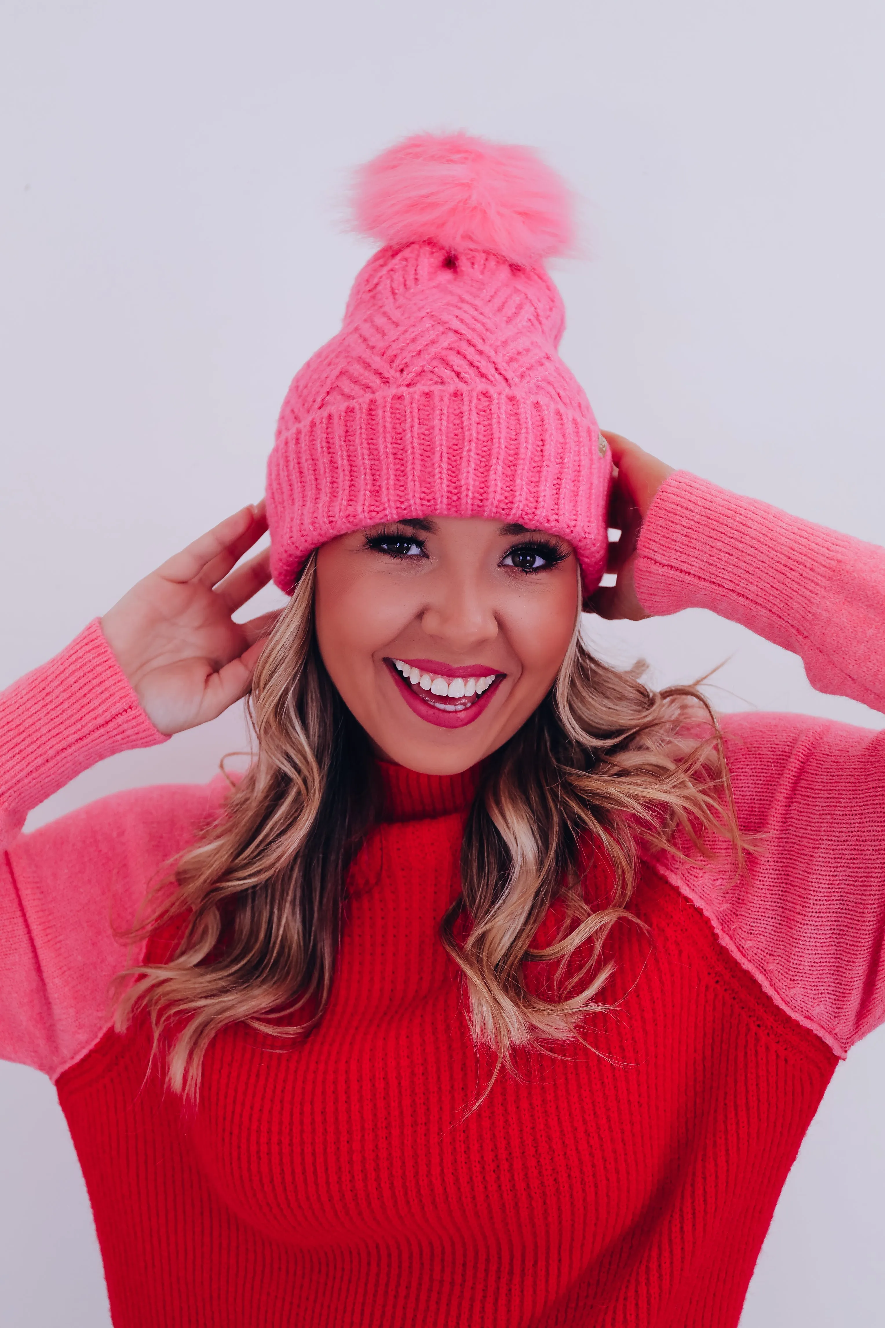 Blizzard Chevron Pom Beanie - Pink