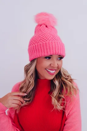 Blizzard Chevron Pom Beanie - Pink