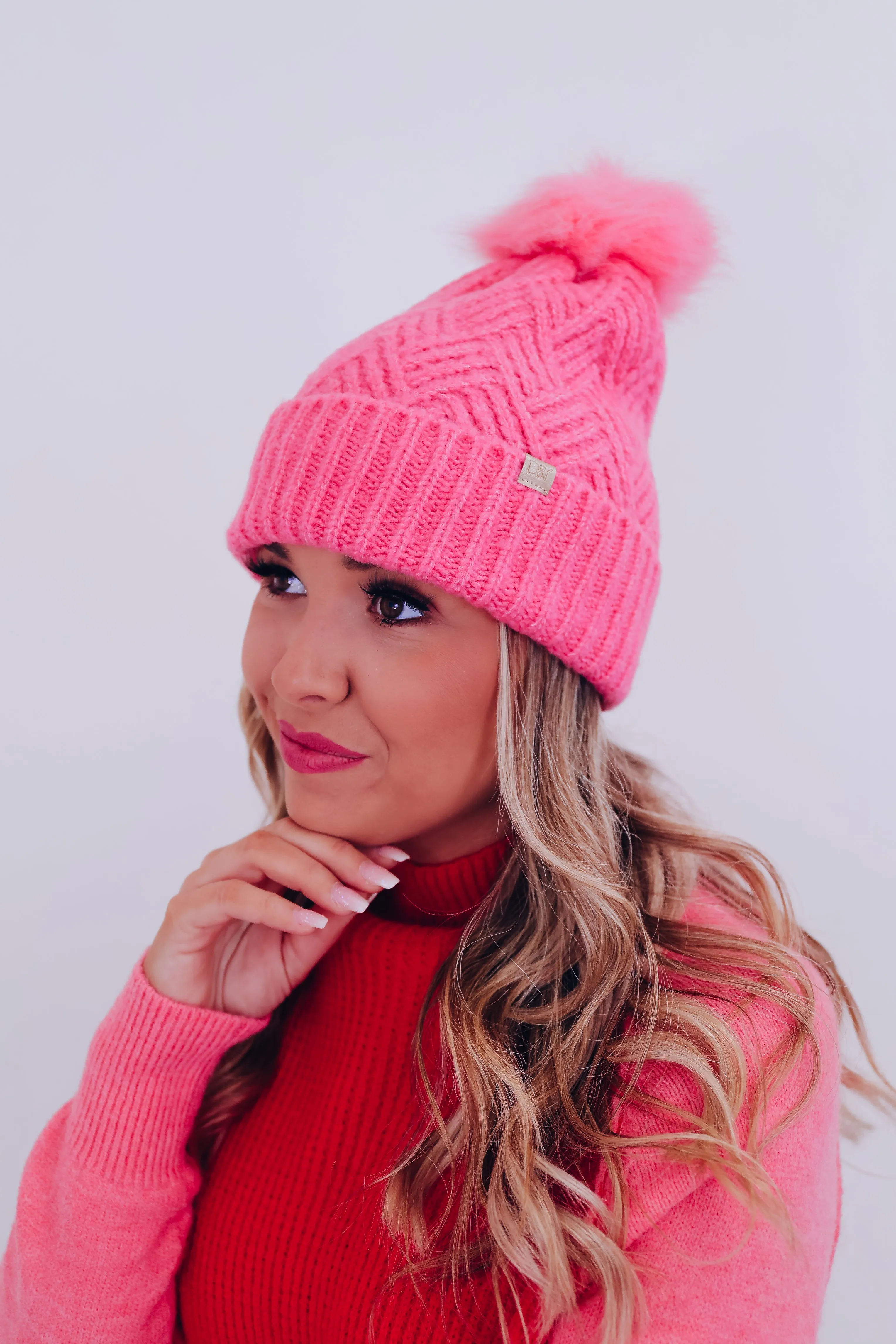 Blizzard Chevron Pom Beanie - Pink