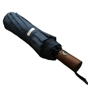 Blue Wooden Handle Travel Umbrella