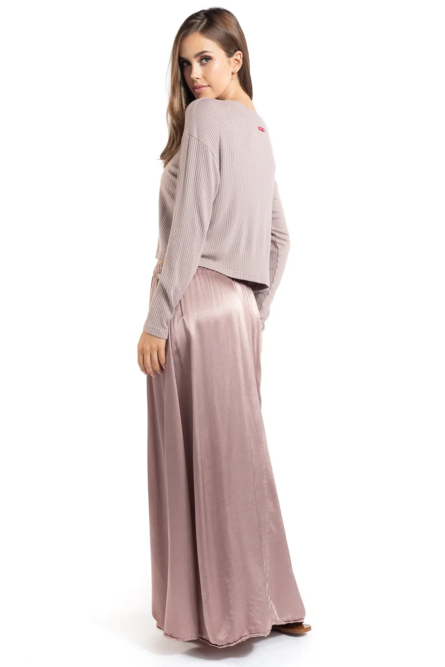 Boho High Waist Satin Maxi Skirt