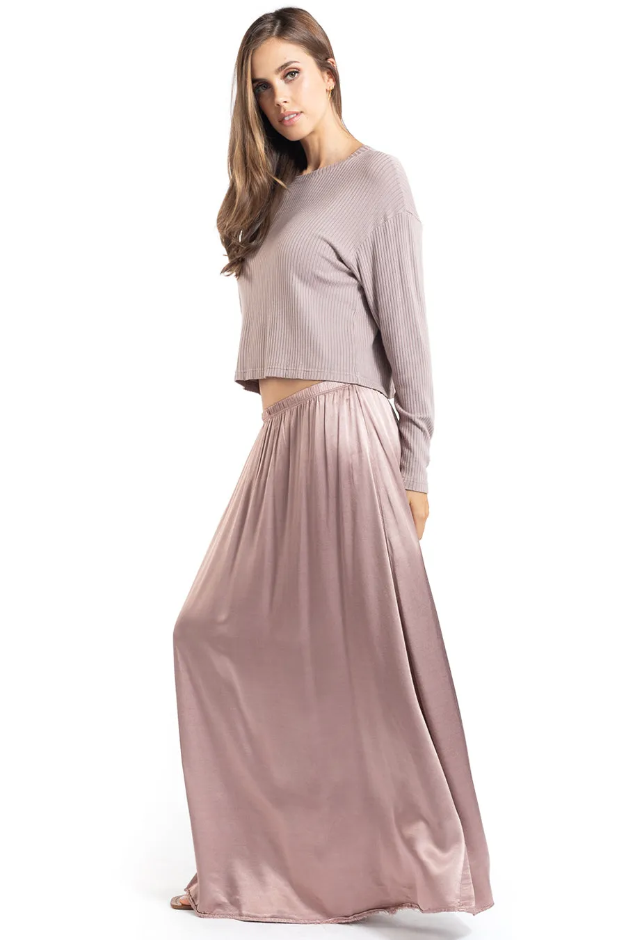 Boho High Waist Satin Maxi Skirt