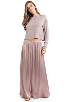 Boho High Waist Satin Maxi Skirt