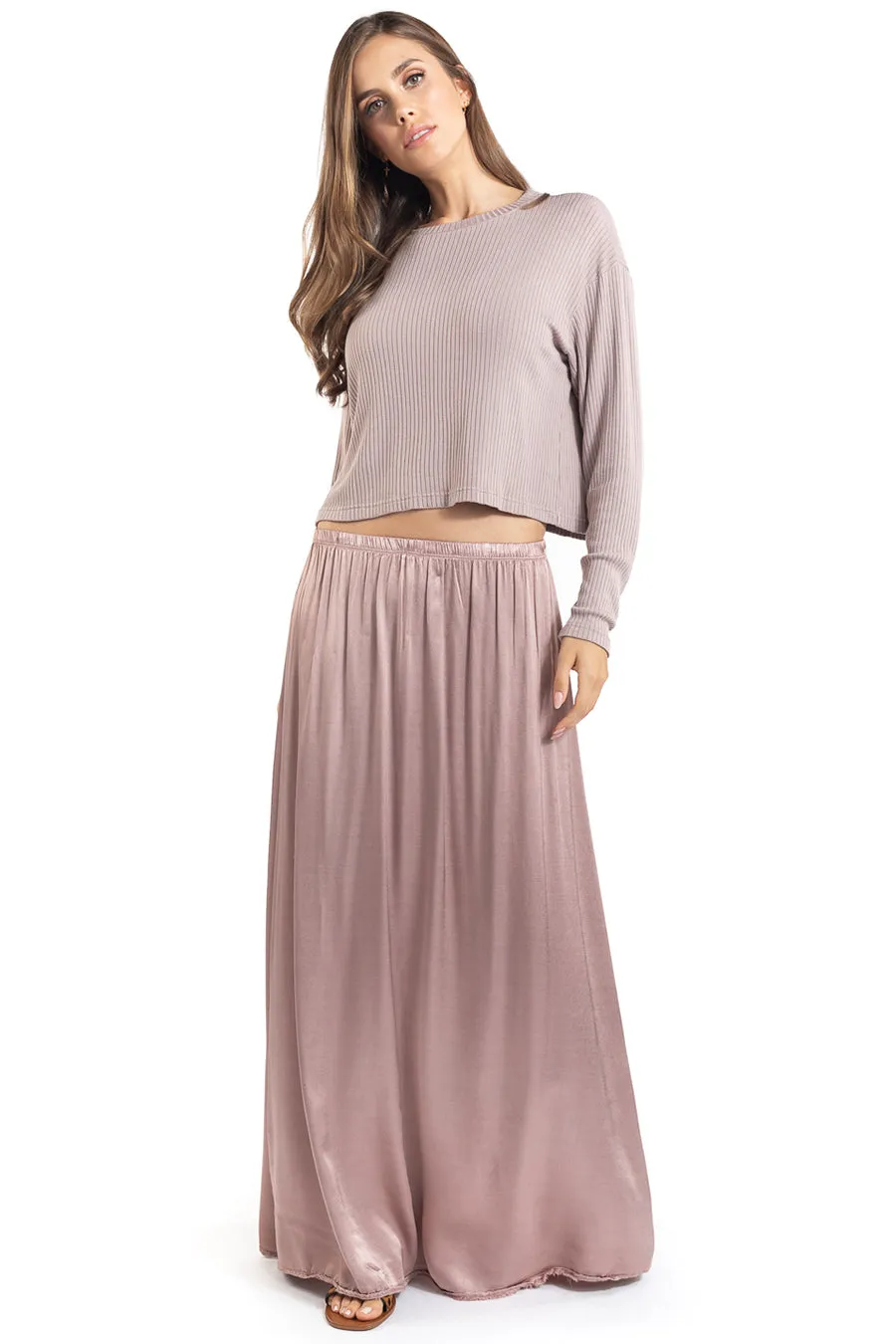 Boho High Waist Satin Maxi Skirt