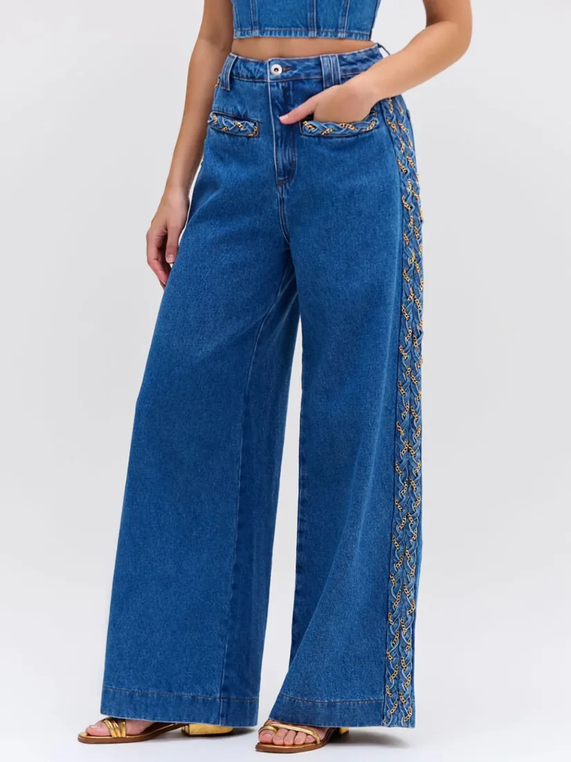 Braided Wide Leg Jeans