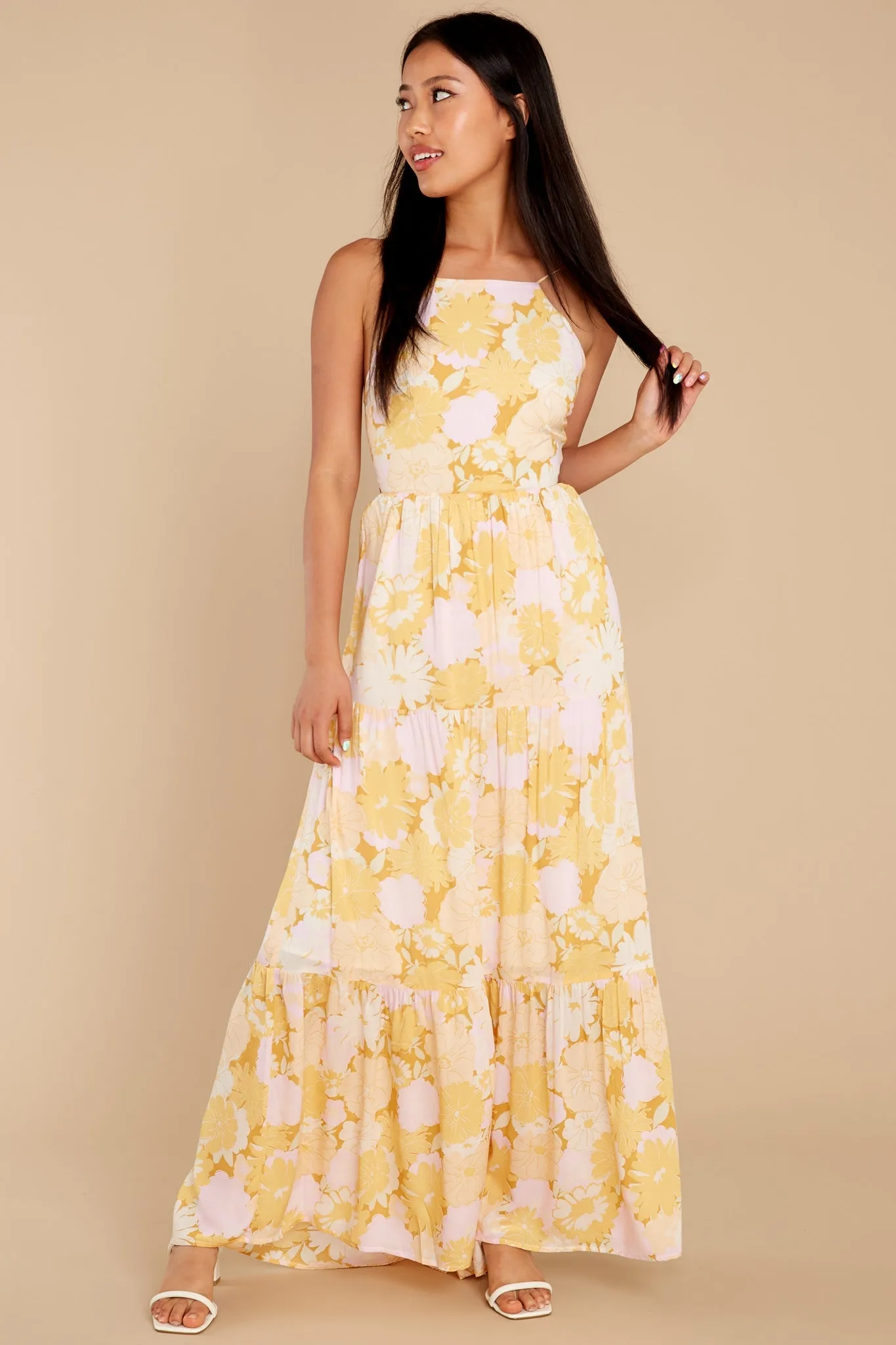 Brianna Yellow Multi Midi Dress