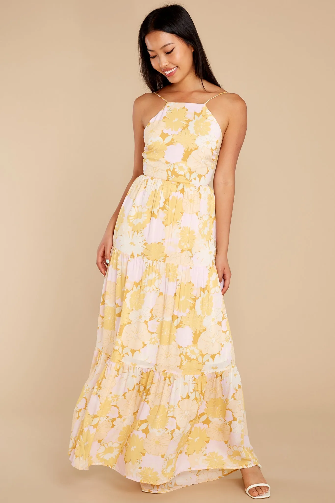 Brianna Yellow Multi Midi Dress