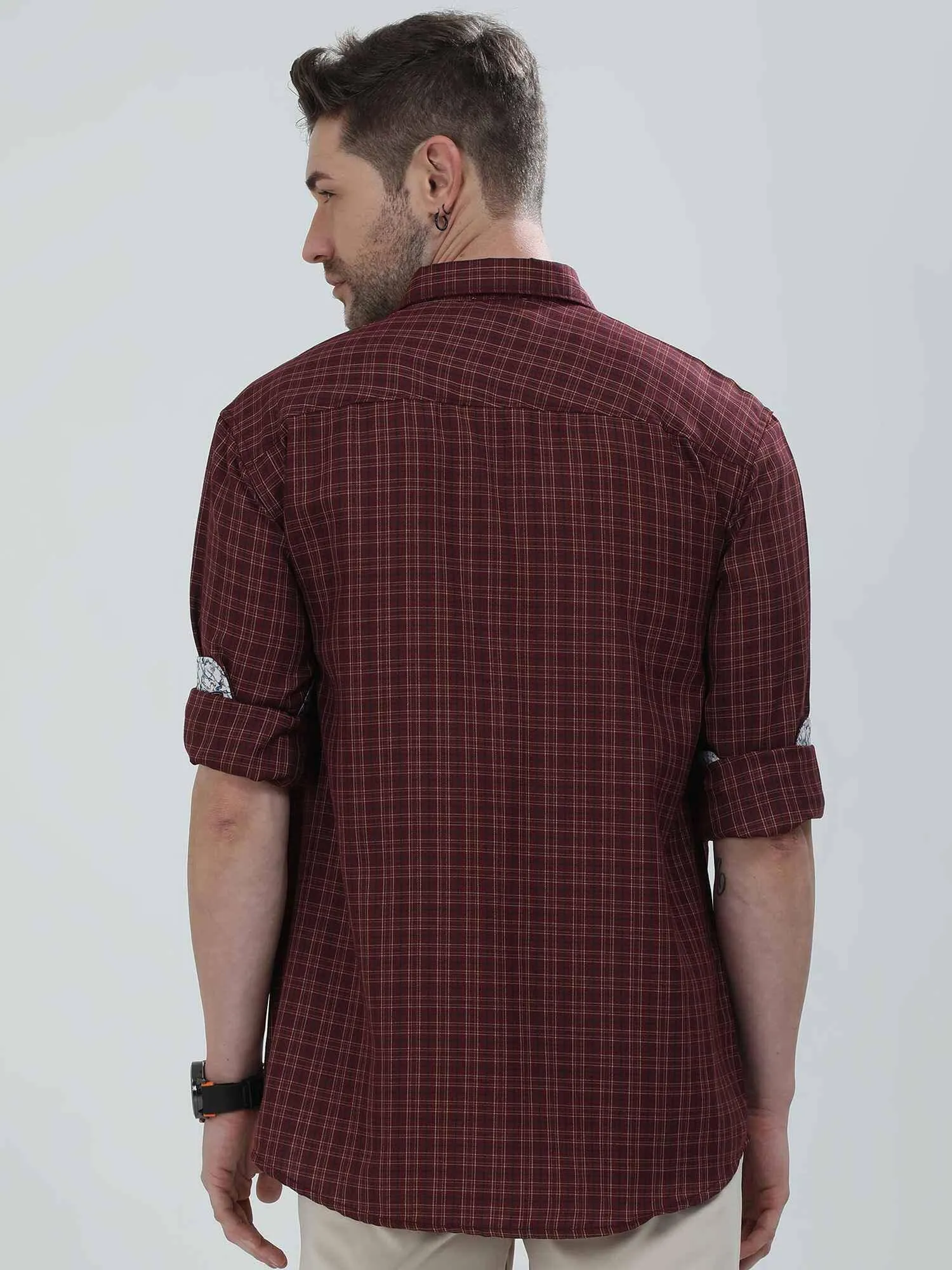 Brown Checkered Cotton Full Shirt