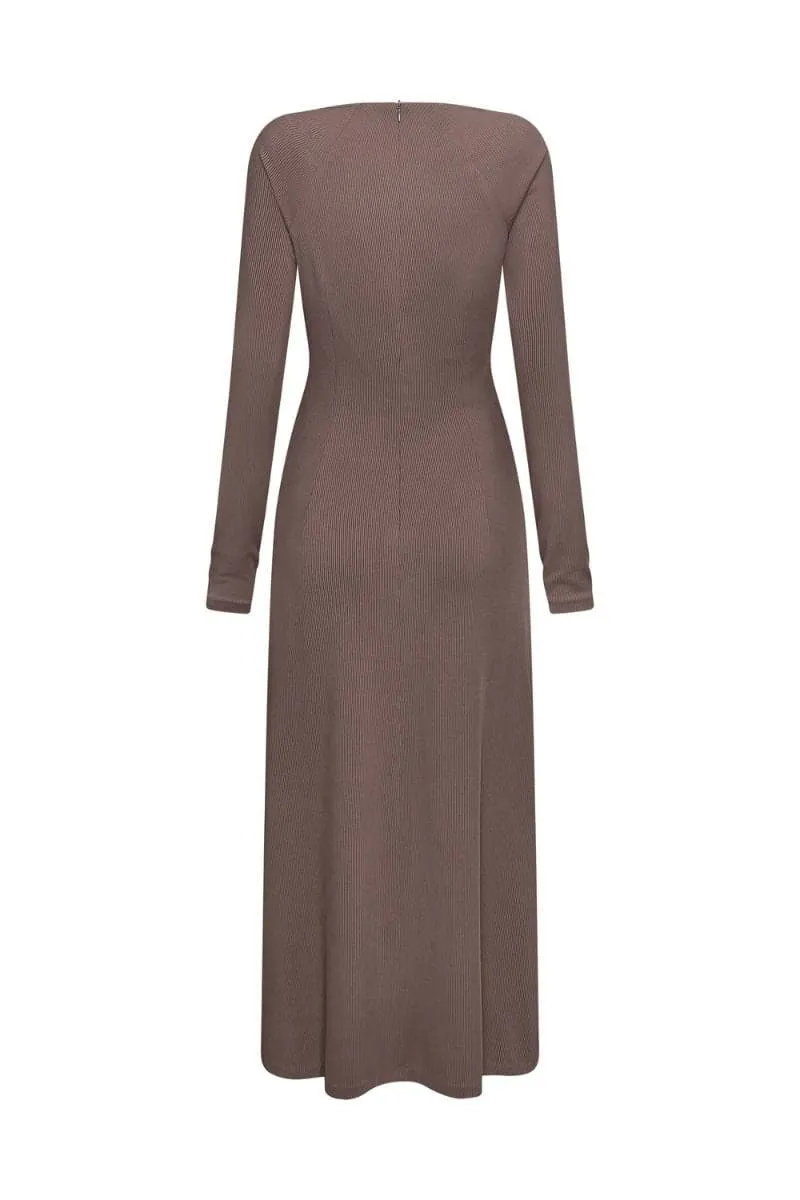 BROWNY SAND LONG SLEEVE MIDI DRESS