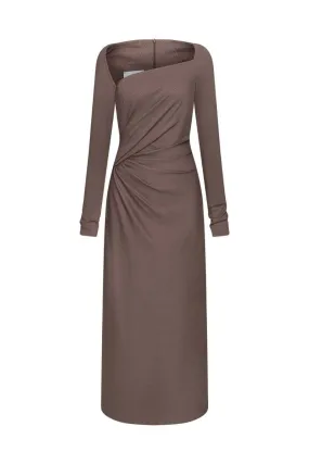 BROWNY SAND LONG SLEEVE MIDI DRESS