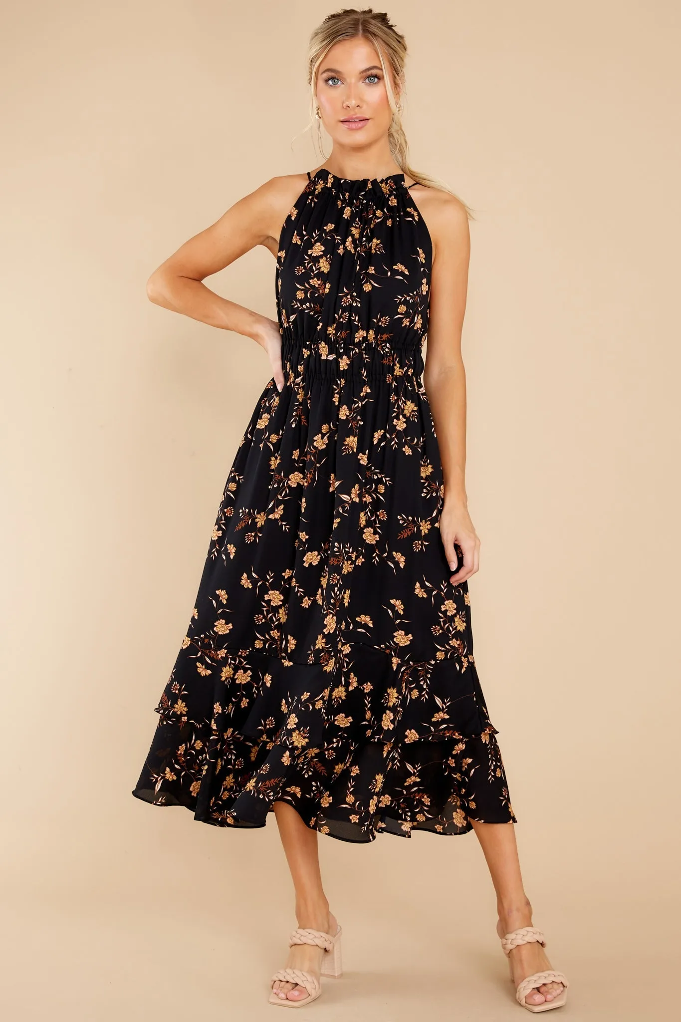 Budding Romance Black Floral Print Maxi Dress