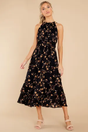 Budding Romance Black Floral Print Maxi Dress