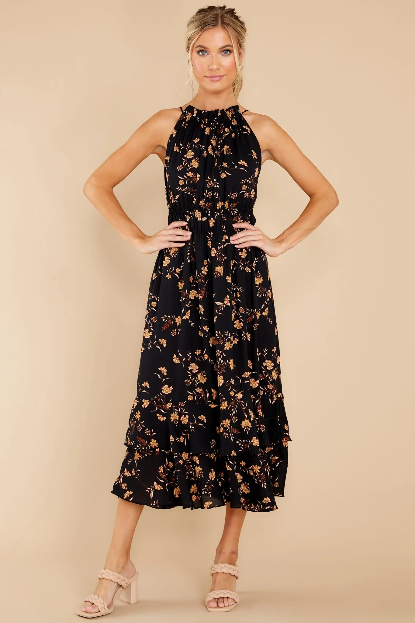 Budding Romance Black Floral Print Maxi Dress