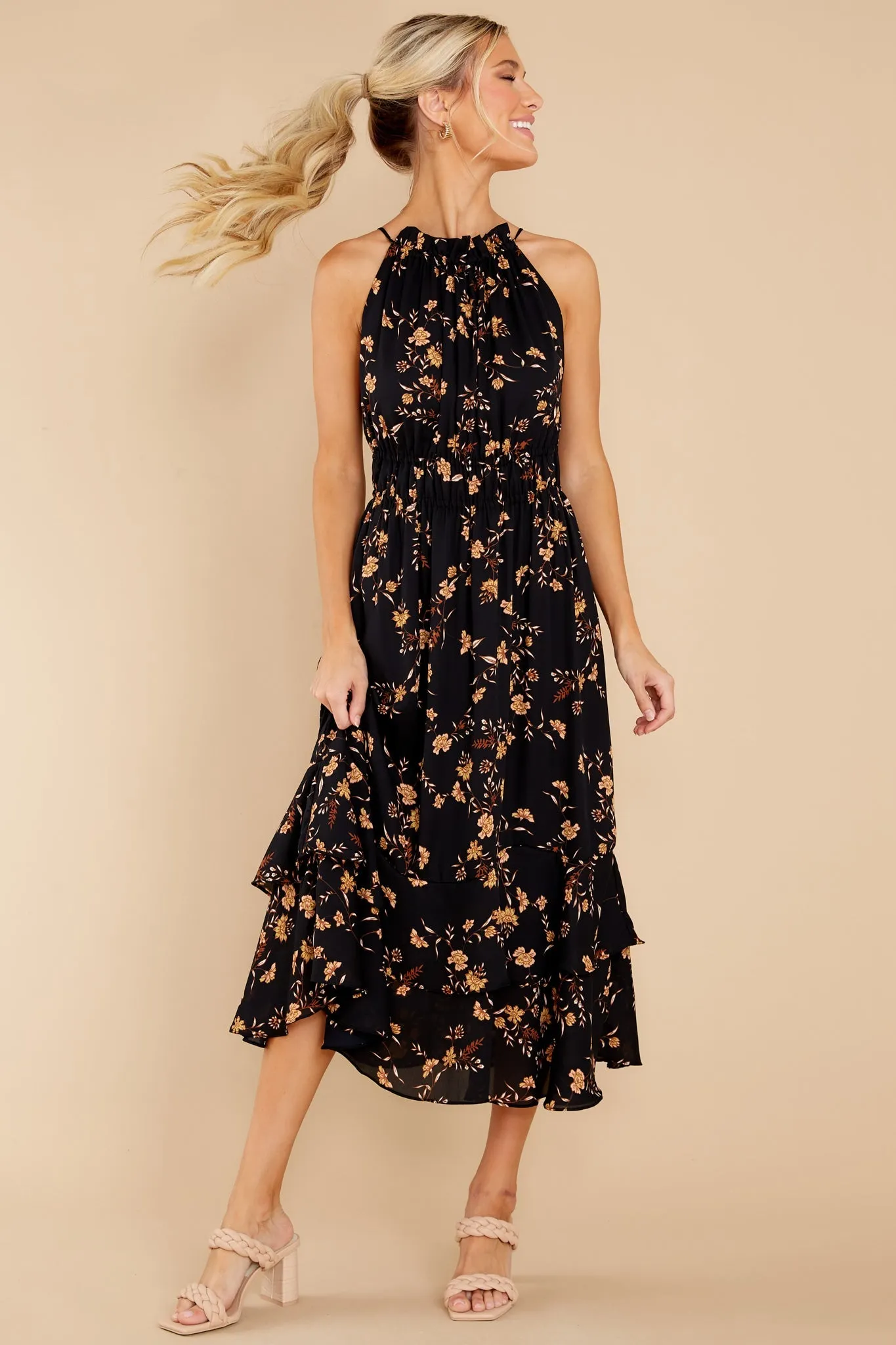 Budding Romance Black Floral Print Maxi Dress