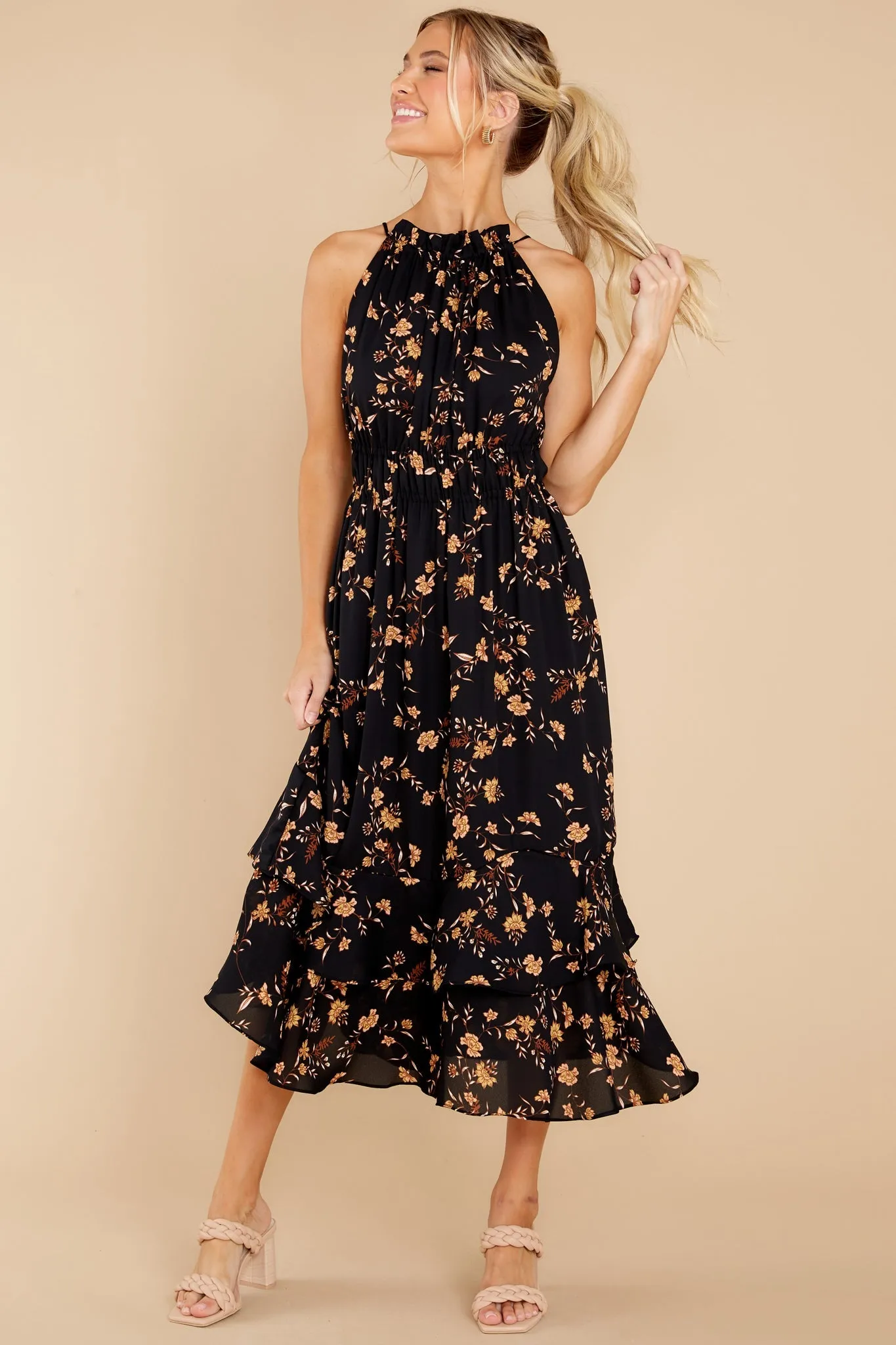 Budding Romance Black Floral Print Maxi Dress