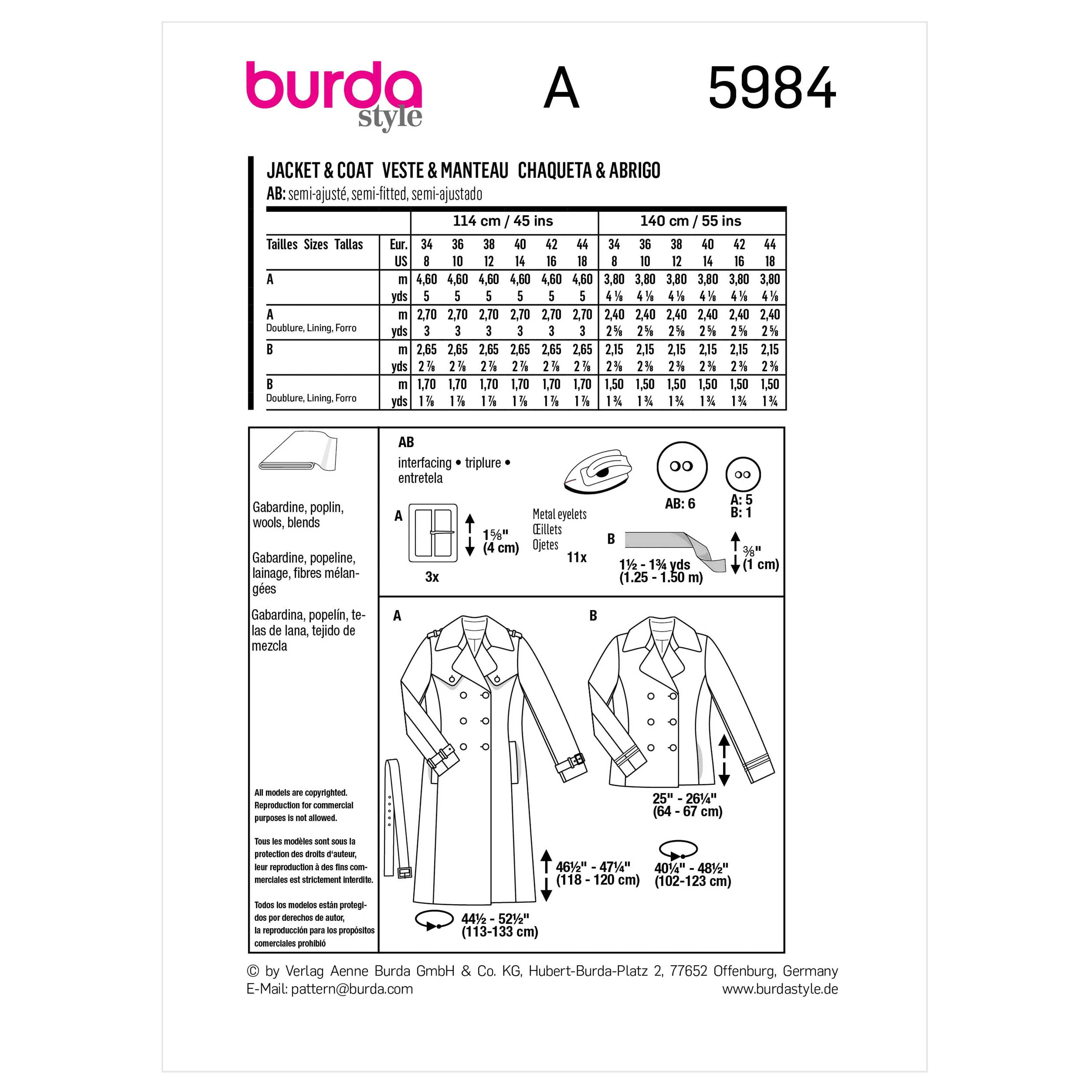 Burda Pattern 5984 Misses' Jacket