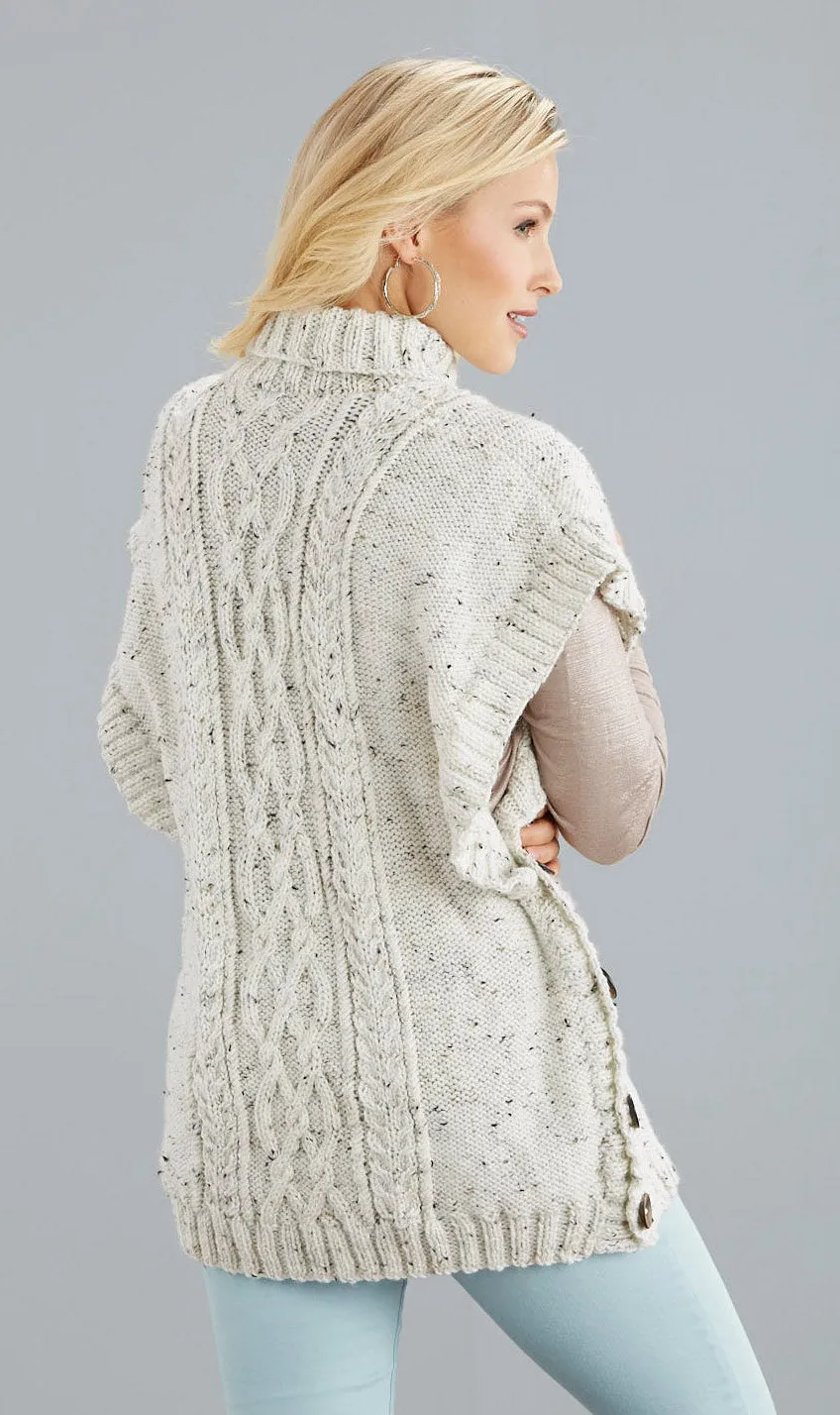 Buttoned Cabled Poncho