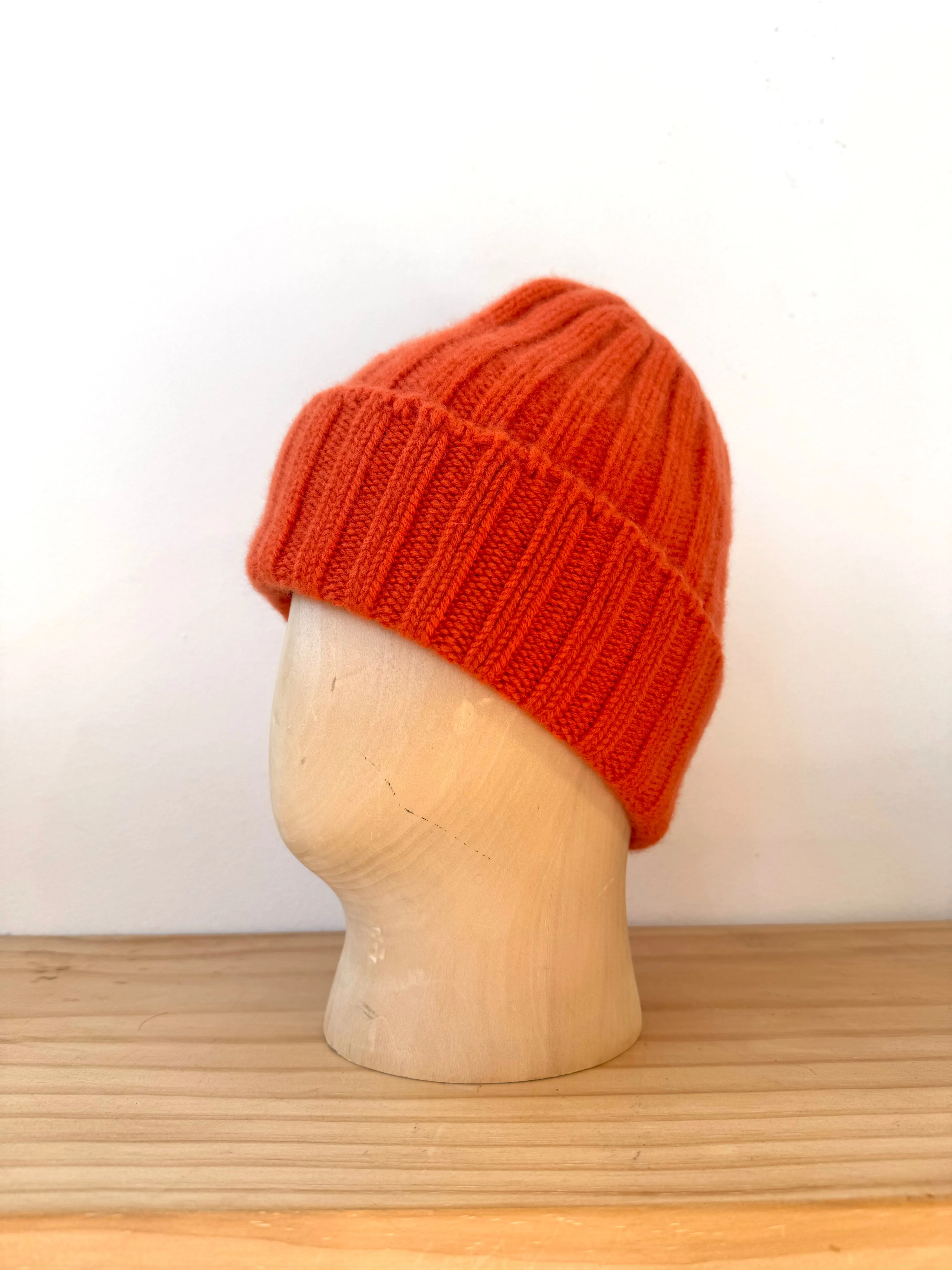 Cableami Orange Cashmere Knit Beanie