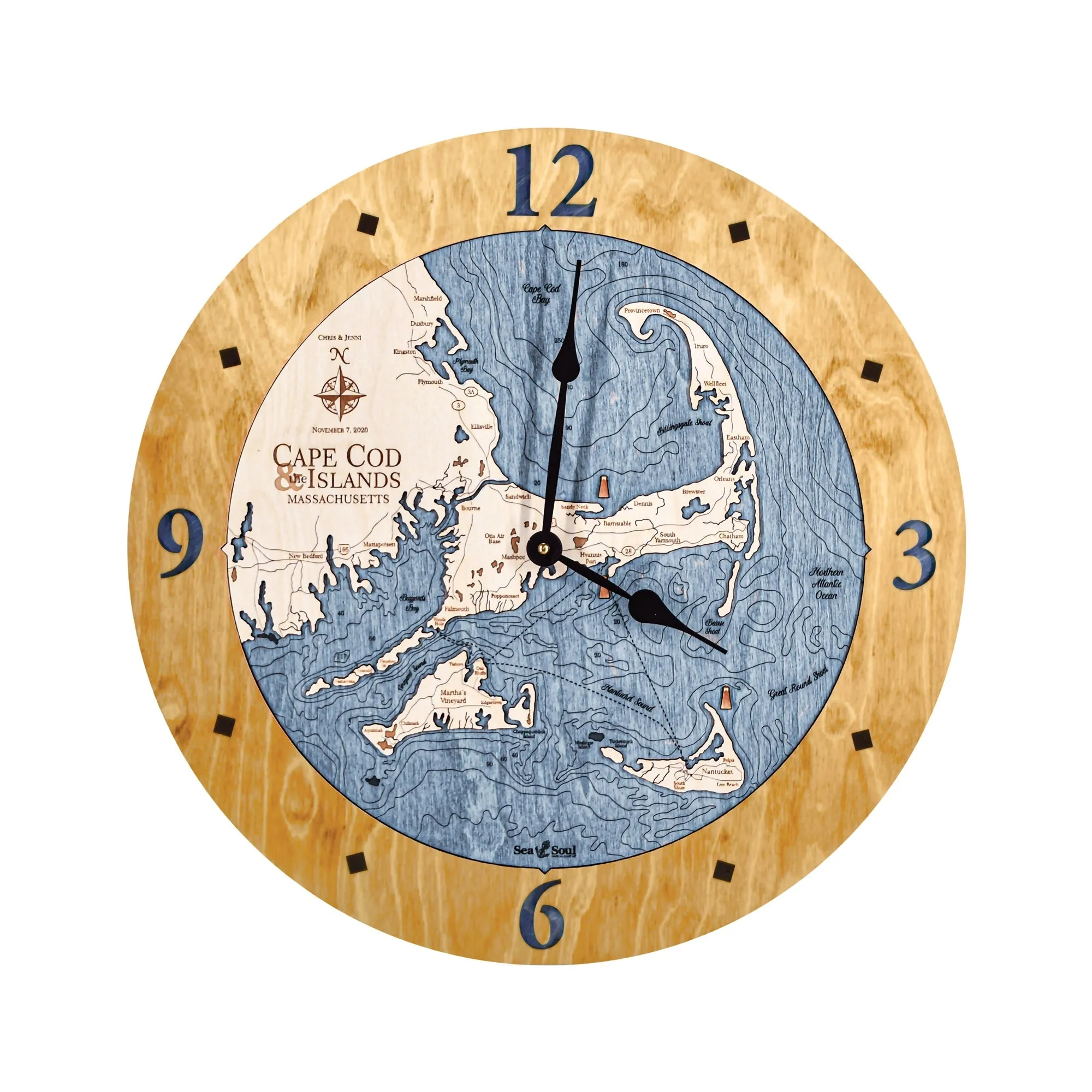 Cape Cod Nautical Wood Map Clock