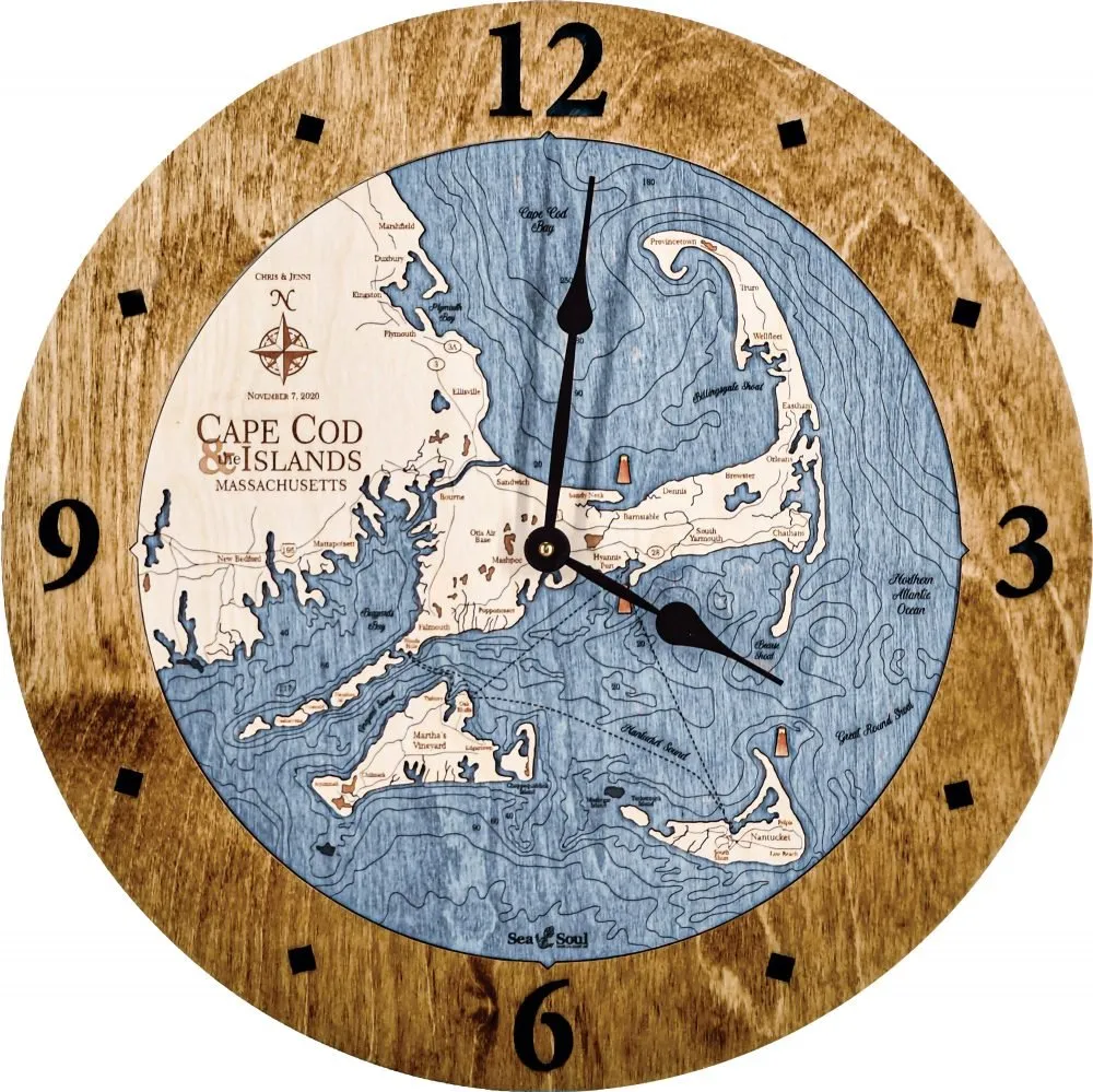 Cape Cod Nautical Wood Map Clock