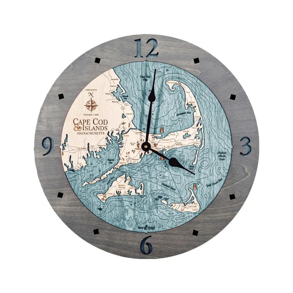 Cape Cod Nautical Wood Map Clock