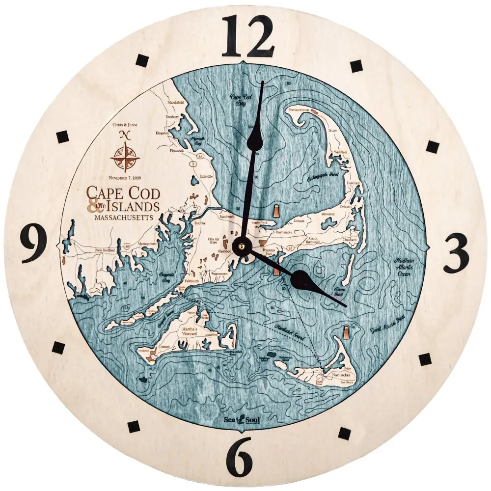 Cape Cod Nautical Wood Map Clock