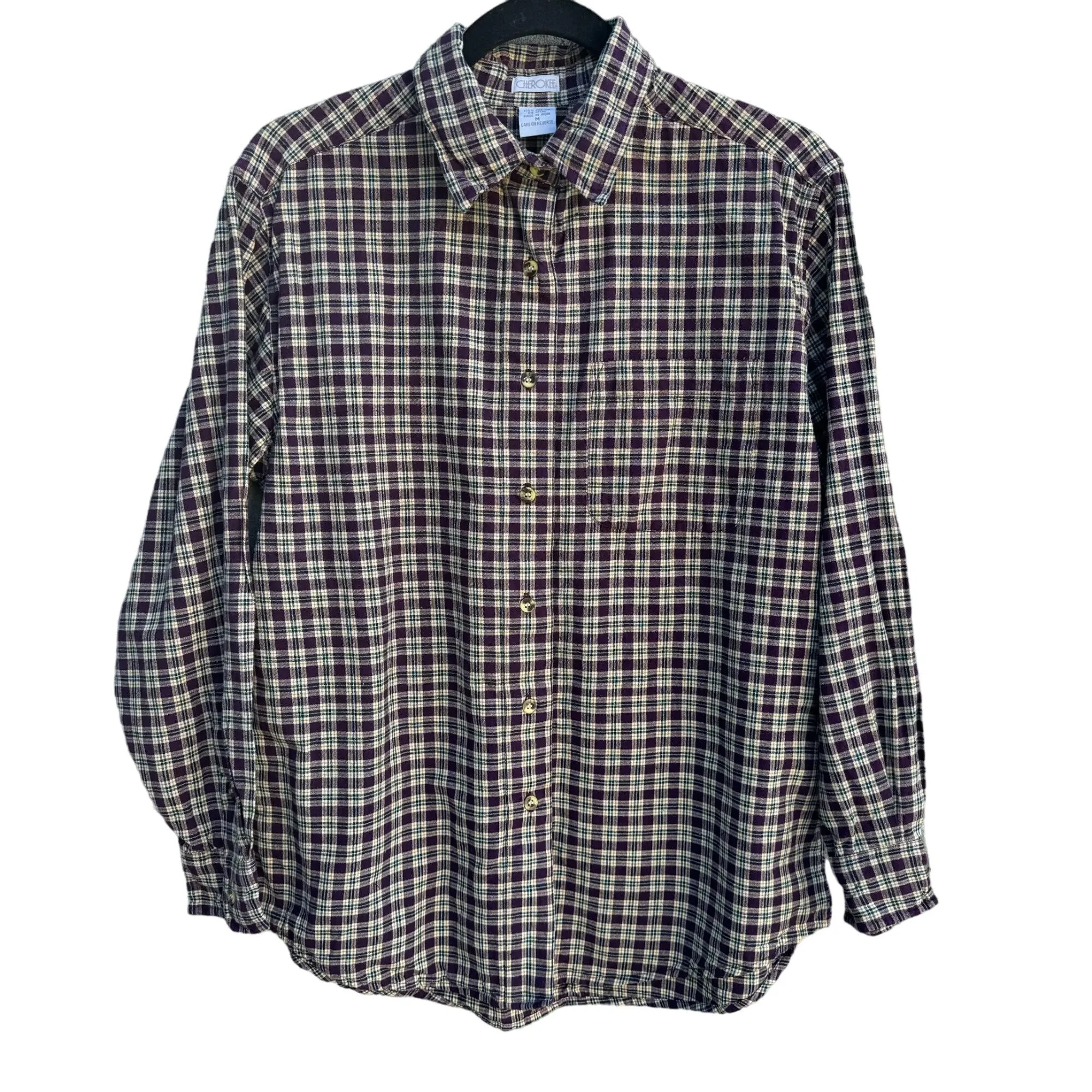 Cherokee Mens Red Green Plaid Long Sleeve Outdoor Casual Button-Up Cotton Shirt