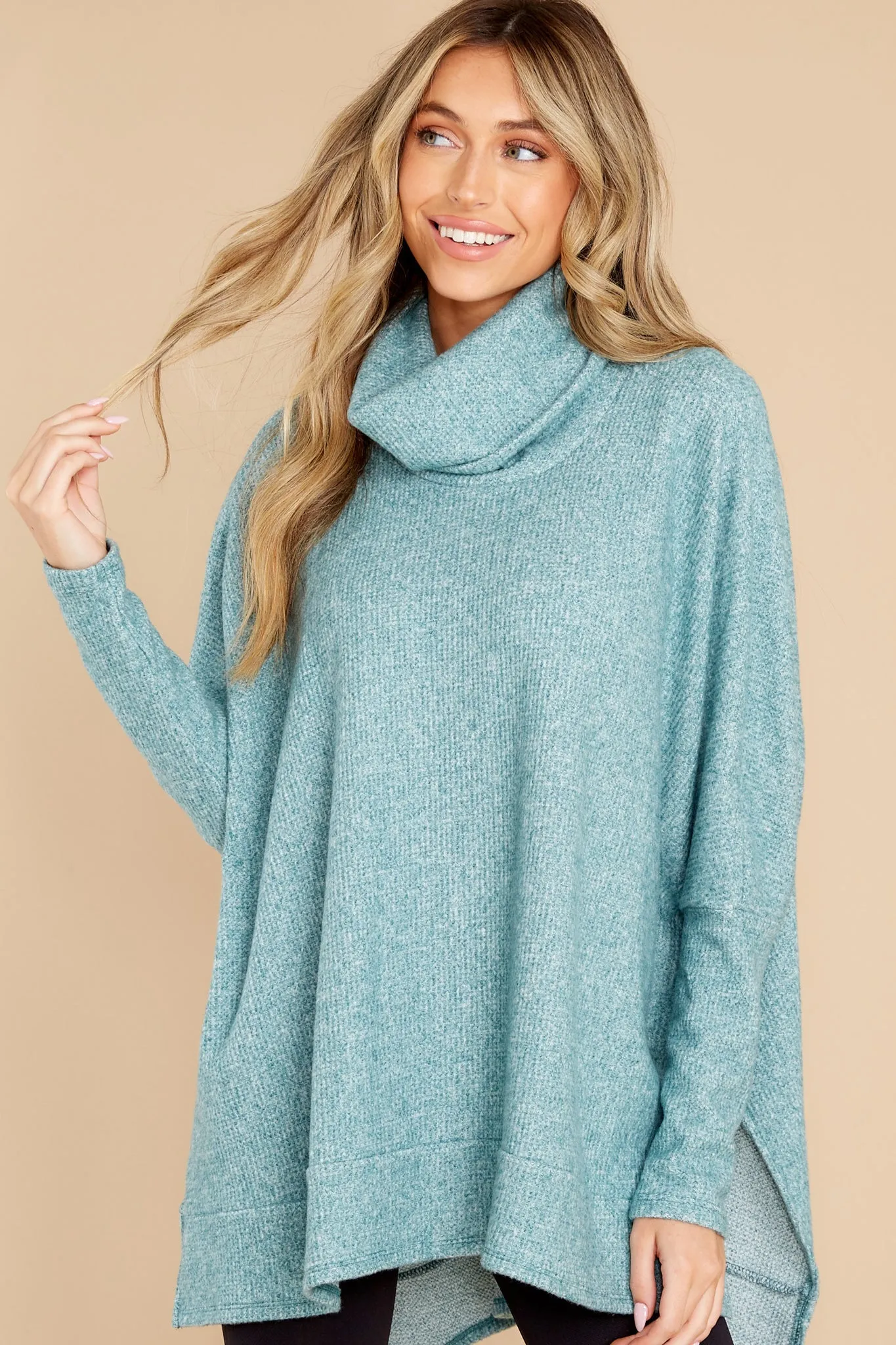 Chic Warmth Aqua Green Turtleneck Sweater