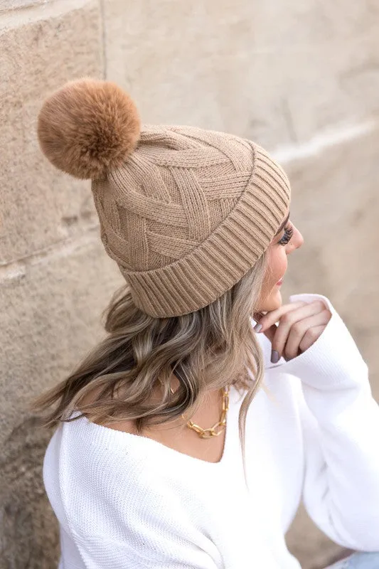 Chunky Knit Fur Pom Beanie