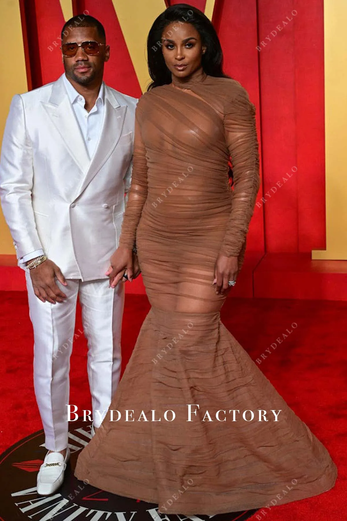 Ciara Warm Beige Trumpet 2024 Oscars After Party Dress