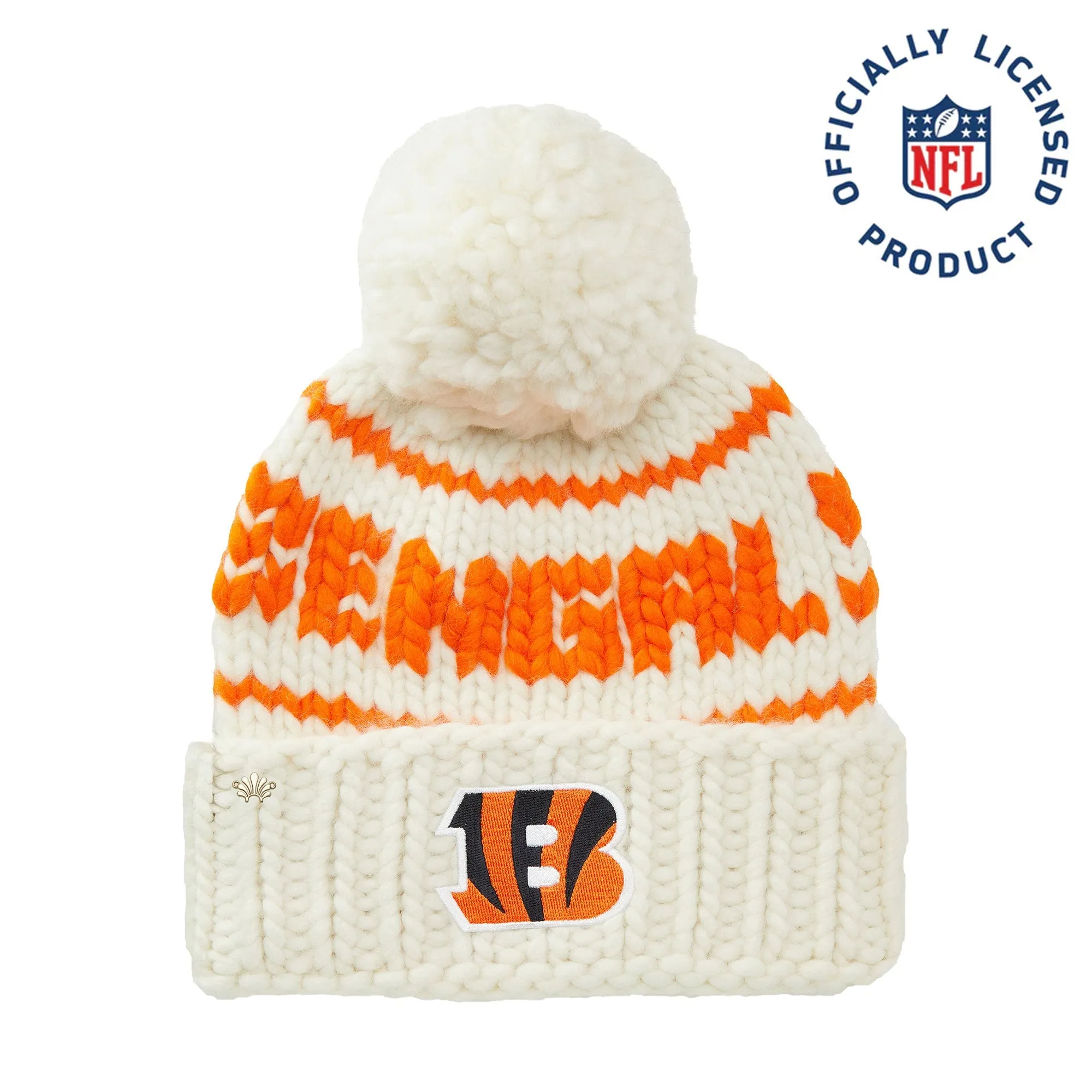 CINCINNATI BENGALS LELE SADOUGHI X NFL WHITE BEANIE YARN POM