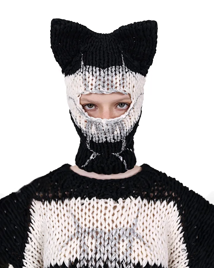 Colorblock Cat Ear Knitted Balaclava