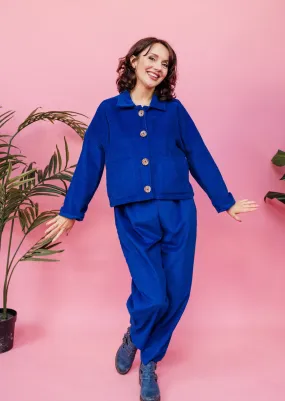 Corduroy Cropped Chore Jacket in Royal Blue