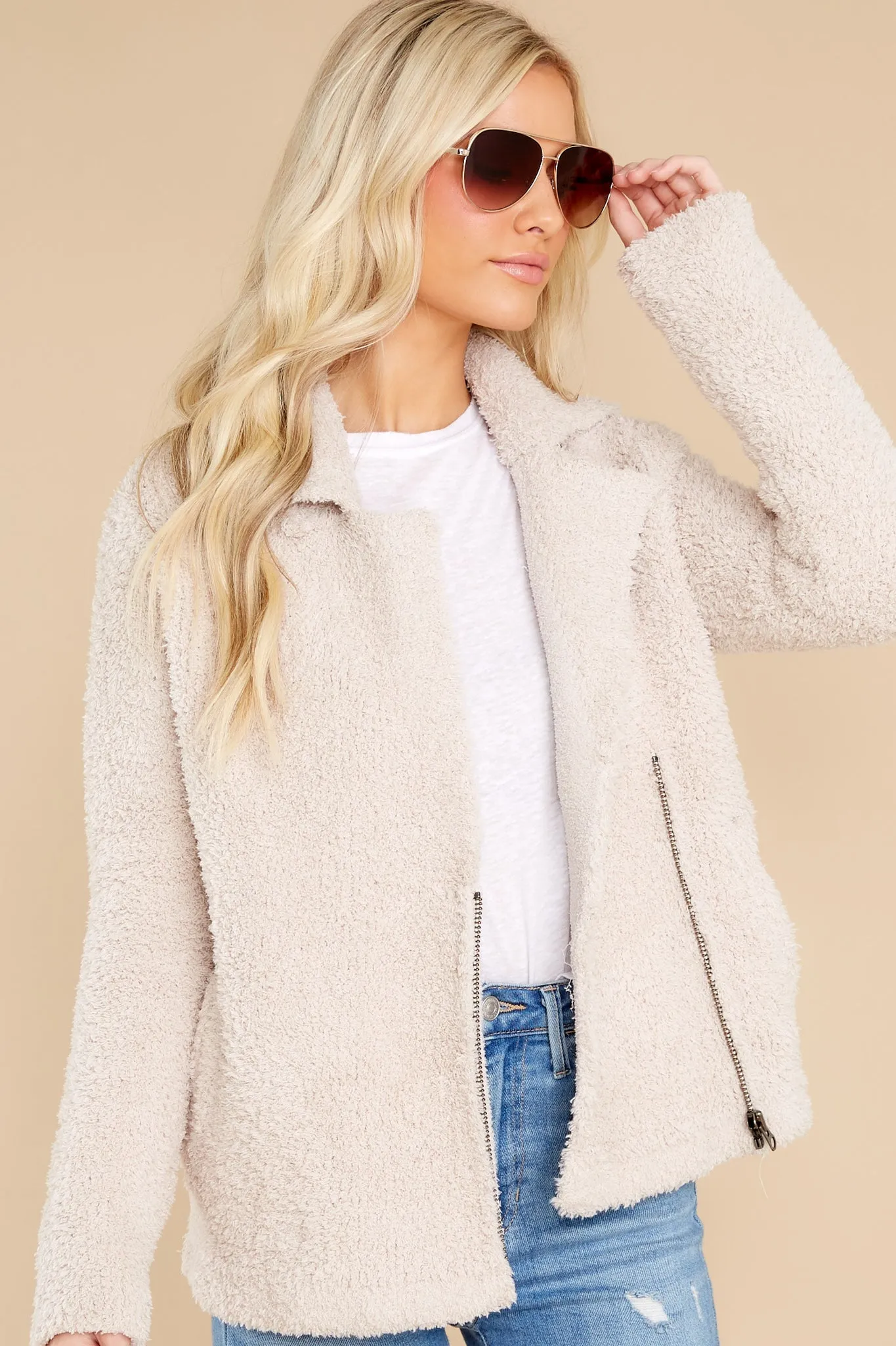 CozyChic® Stone Shearling Moto Jacket