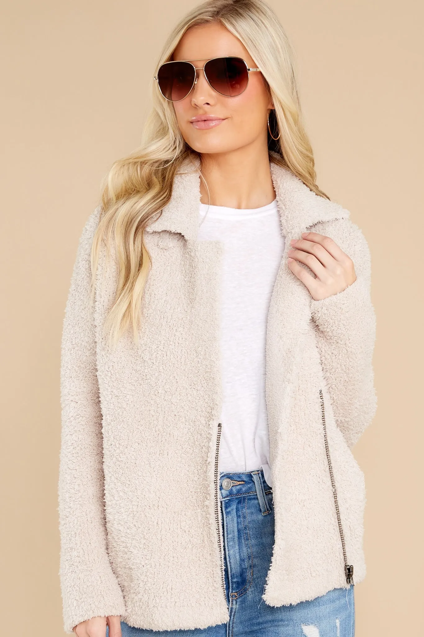 CozyChic® Stone Shearling Moto Jacket