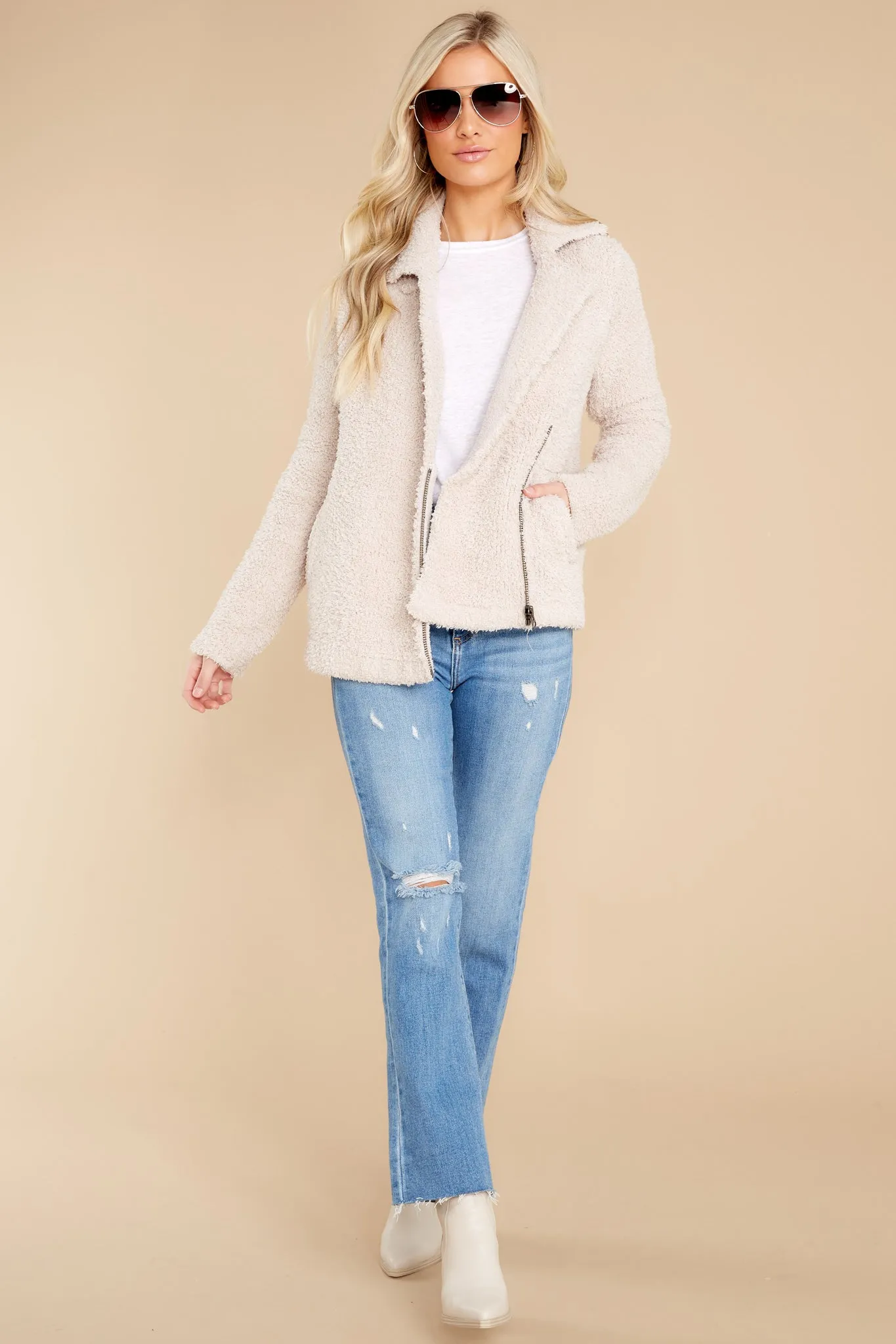 CozyChic® Stone Shearling Moto Jacket