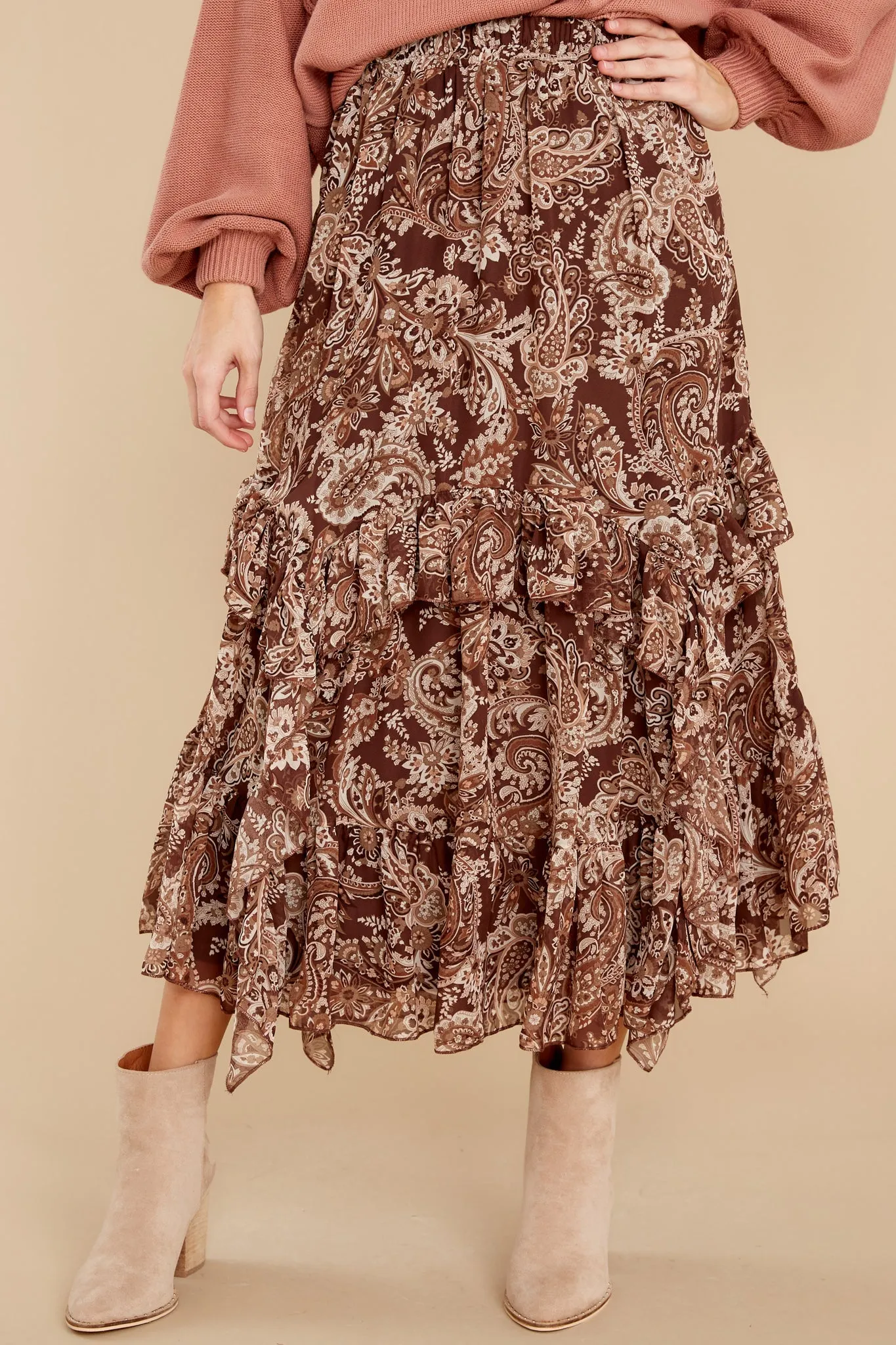 Crossing Paths Brown Multi Maxi Skirt