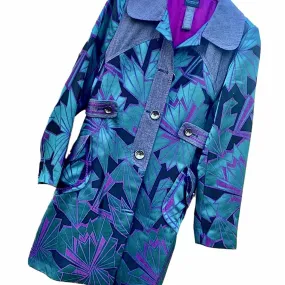 CUSTO BARCELONA Rare Vintage Belted Retro Teal Purple Black Trench Coat Jacket