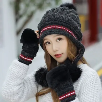 Cute Warm Gloves & Casual Warm Knitted Winter Beanie