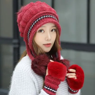 Cute Warm Gloves & Casual Warm Knitted Winter Beanie