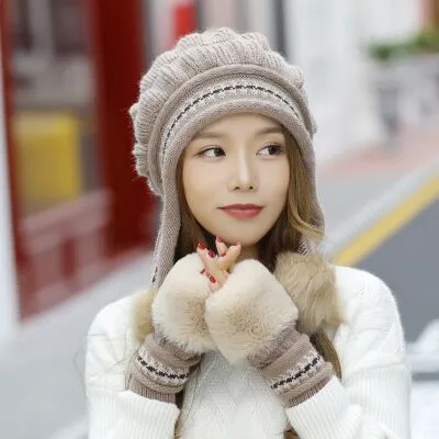 Cute Warm Gloves & Casual Warm Knitted Winter Beanie