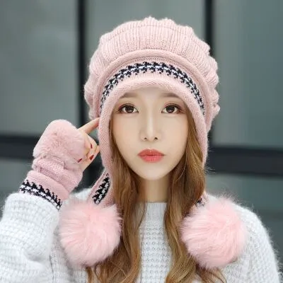 Cute Warm Gloves & Casual Warm Knitted Winter Beanie