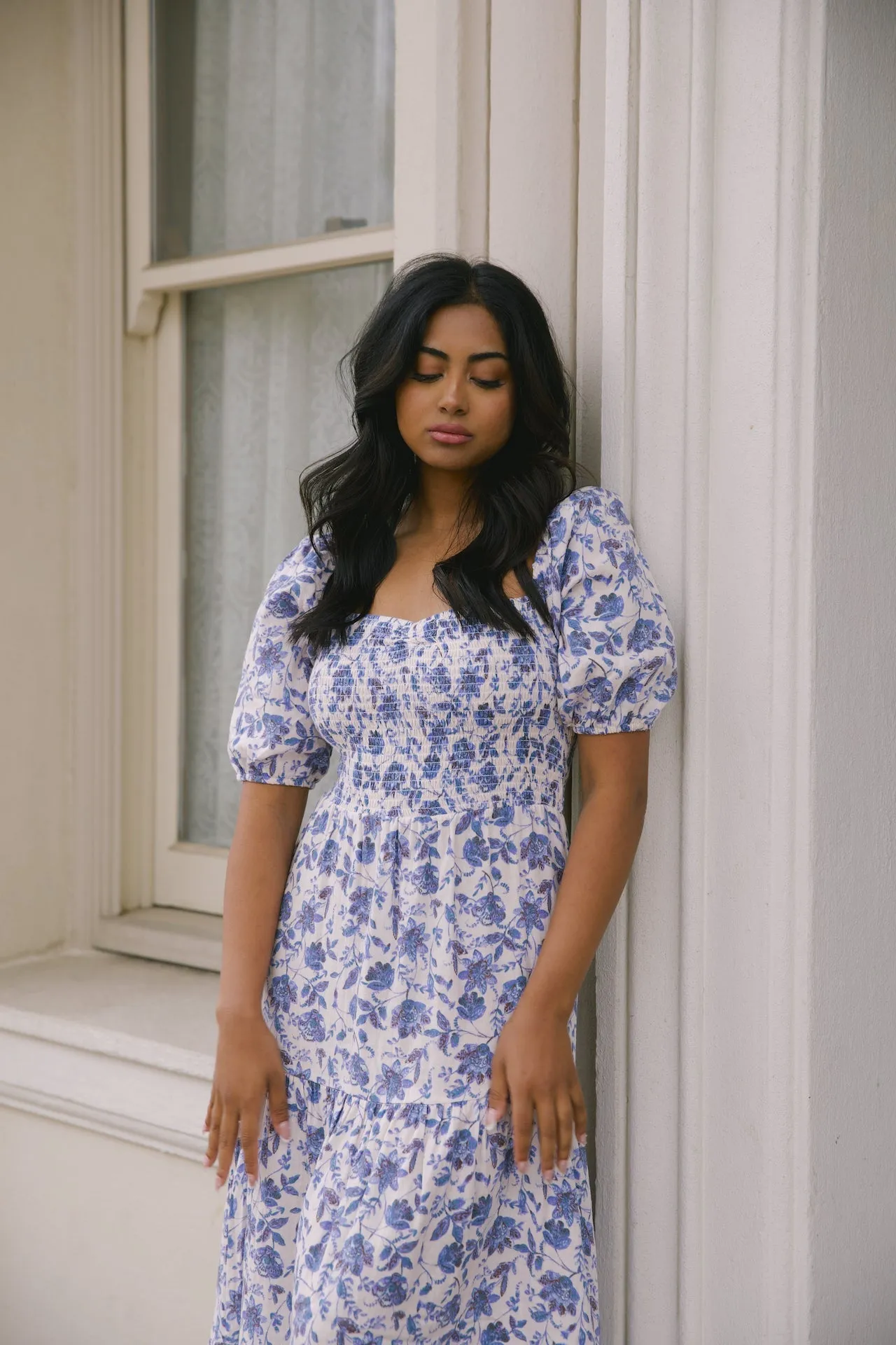 Daria Blue and White Floral Dress